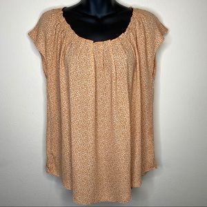 LC Lauren Conrad Orange & Cream Pleat Neck Blouse